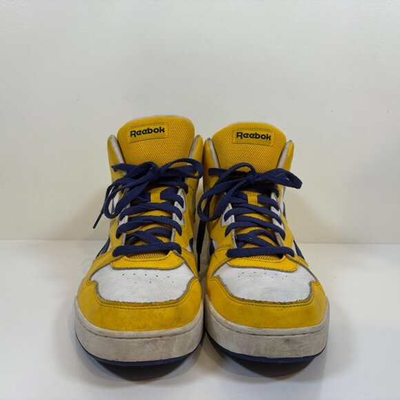 Reebok Royal BB4500 Shoes Mens Size 14 White Yellow Purple High Top Leather - Picture 2 of 8